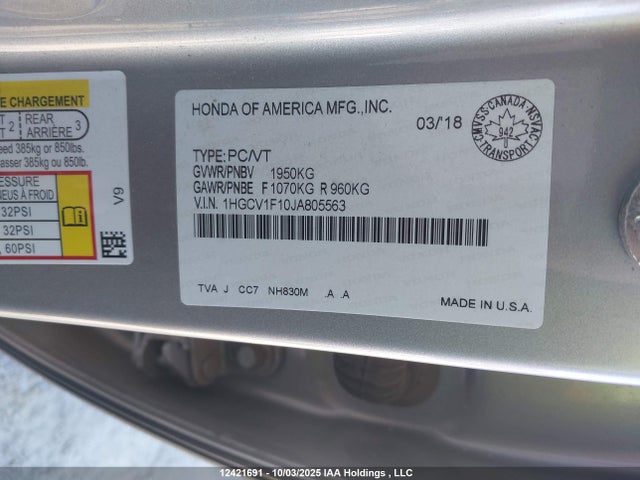 1HGCV1F10JA805563 Honda l15be