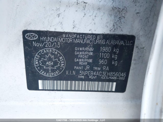 12421708 :رقم المزاد ، 5NPEB4AC3EH856046 vin ، 2014 Hyundai Sonata مزاد بيع