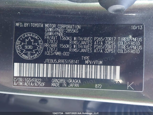 JTEBU5JR9E5158141 Toyota 1gr-fe