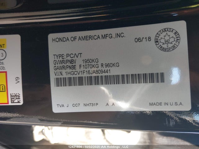 1HGCV1F16JA809441 Honda l15be