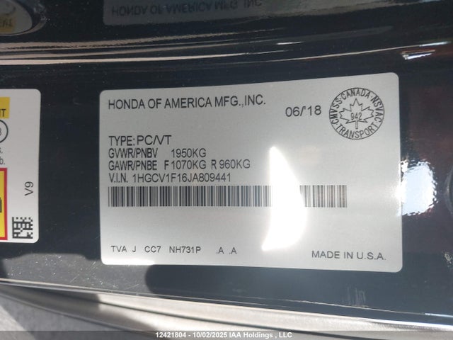 1HGCV1F16JA809441 Honda l15be