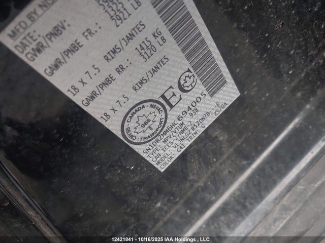 5N1DR2MM6HC694005 Nissan Pathfinder Platinum/s/sl/sv