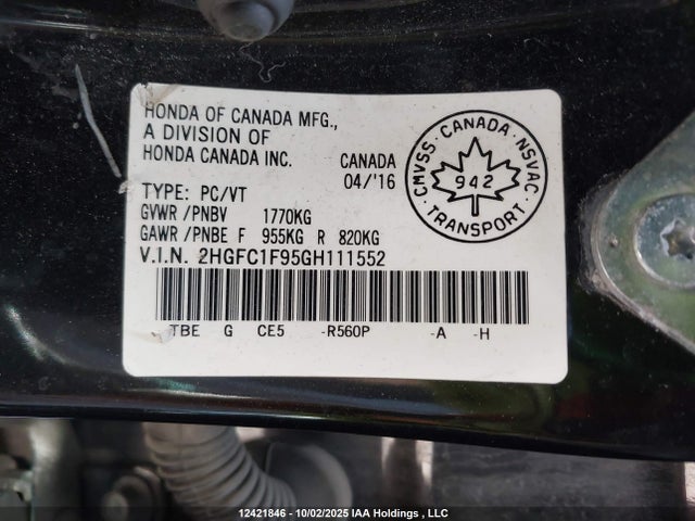 2HGFC1F95GH111552 Honda l15b7