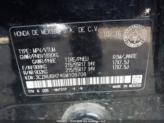 3CZRU6H74GM109708 Honda r18z9