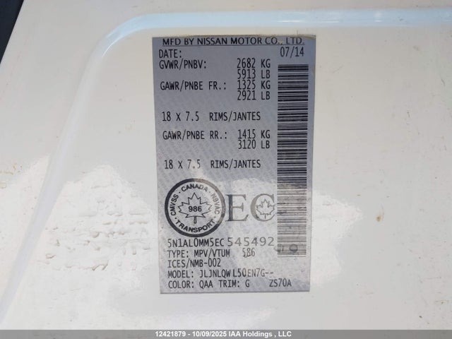 5N1AL0MM5EC545492 Infiniti 2014