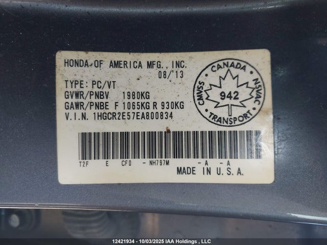 1HGCR2E57EA800834 Honda k24w1