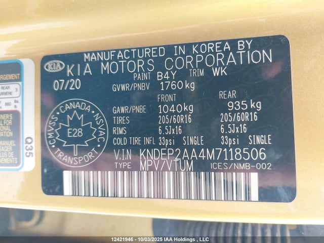 KNDEP2AA4M7118506 KIA nu mpi