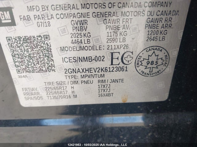 2GNAXHEV2K6123061 Chevrolet lyx - direct injection, vvt, fgt, turbo, alum, gen1