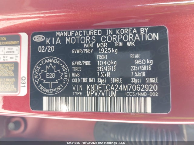 12421956 :رقم المزاد ، KNDETCA24M7062920 vin ، 2021 Kia Seltos Sx Turbo مزاد بيع