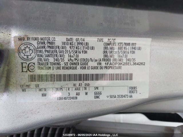 1FADP3K25EL364262 Ford 2014