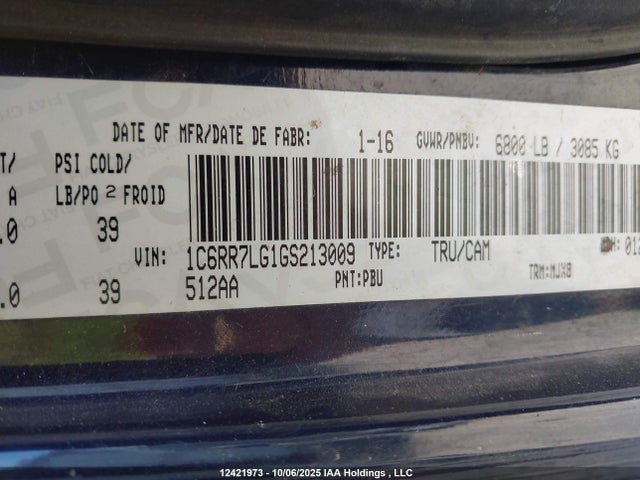1C6RR7LG1GS213009 RAM 2016