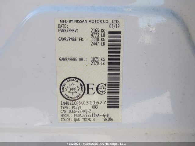 1N4BZ1CP6KC311677 Nissan 2019