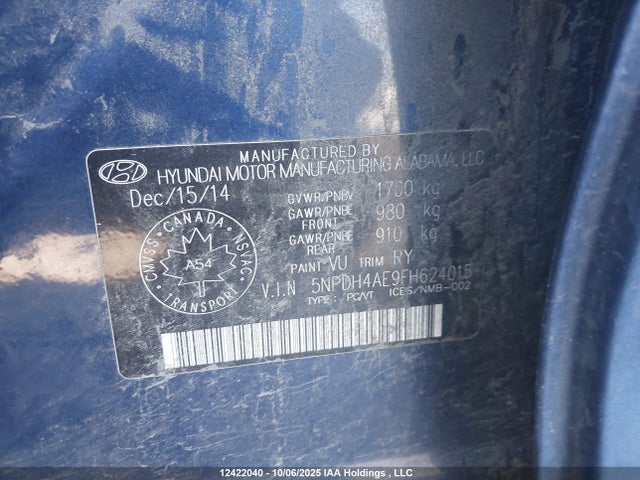 5NPDH4AE9FH624015 Hyundai dohc mpi nu