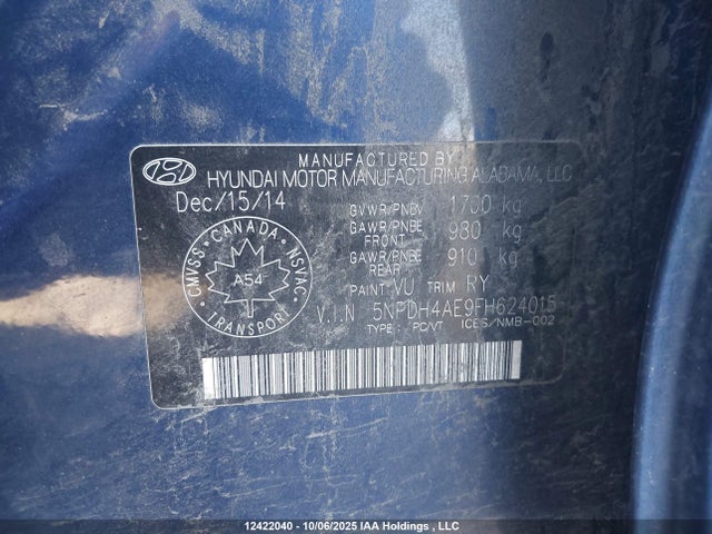 5NPDH4AE9FH624015 Hyundai dohc mpi nu