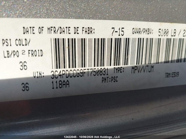 Dodge 2015 2015 3C4PDCCG9FT750831 Image 9