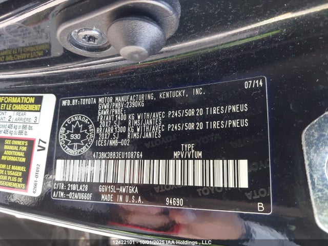Toyota 2gr-fe 2014 4T3BK3BB3EU108764 Image 9