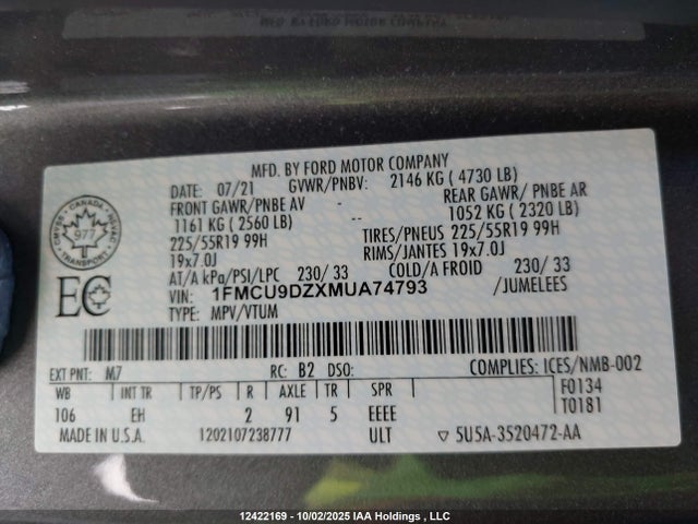Ford hev/phev 2021 1FMCU9DZXMUA74793 Image 9