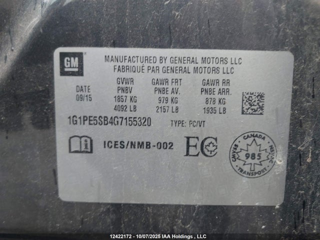 1G1PE5SB4G7155320 Chevrolet luv - vvt, alum, e85 max