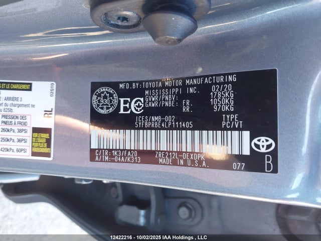 Toyota 2zr-fae 2020 5YFBPRBE4LP111405 Image 9