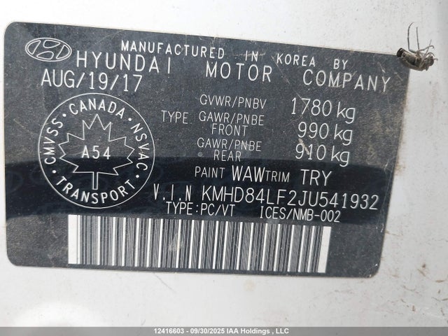 KMHD84LF2JU541932 Hyundai mpi nu