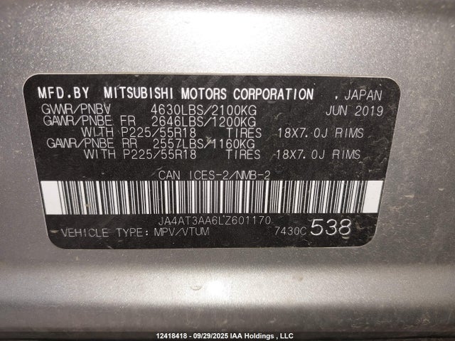 Mitsubishi tc/ic mivec 2020 JA4AT3AA6LZ601170 Image 9