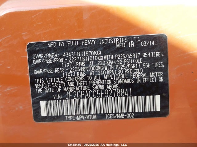 JF2GPACC5E9278841 Subaru 2.0l na