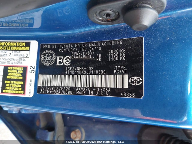 4T1B11HK9JU110309 Toyota a25a-fks