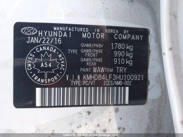 KMHD84LF3HU100921 Hyundai 2017