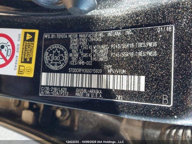 Toyota 2gr-fxe, 4jm, 2fm 2016 5TDDCRFH3GS015609 Image 19