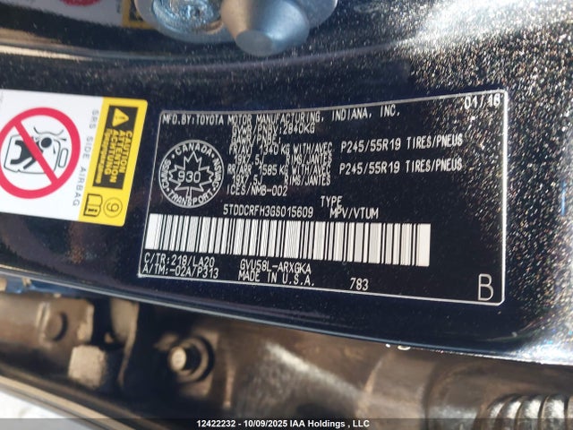 Toyota 2gr-fxe, 4jm, 2fm 2016 5TDDCRFH3GS015609 Image 9