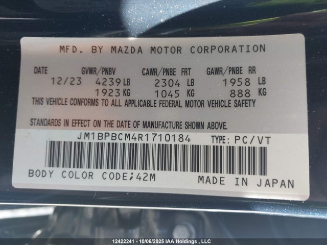 12422241 :رقم المزاد ، JM1BPBCM4R1710184 vin ، 2024 Mazda Mazda3 مزاد بيع