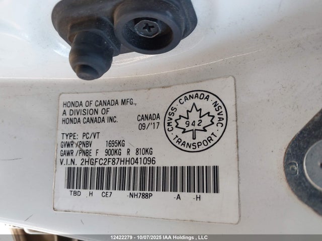 Honda k20c2 2017 2HGFC2F87HH041096 Image 9
