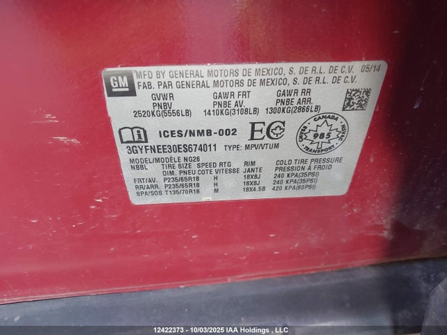 Cadillac lfx - vvt, e85 max, aluminum 2014 3GYFNEE30ES674011 Image 18