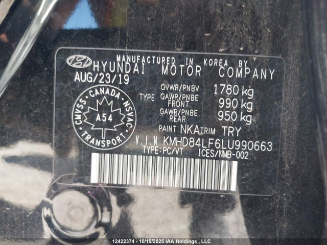 Hyundai mpi nu 2020 KMHD84LF6LU990663 Image 9