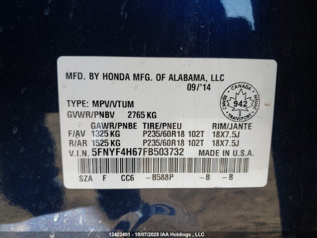 5FNYF4H67FB503732 Honda j35z4