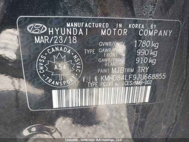 KMHD84LF9JU668855 Hyundai mpi nu