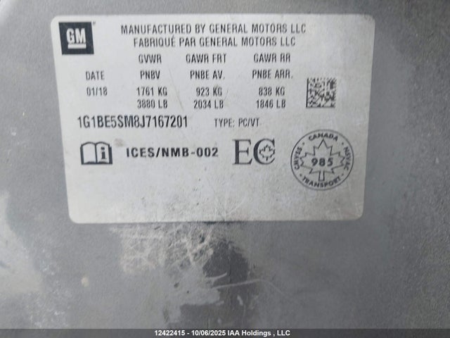 1G1BE5SM8J7167201 Chevrolet le2 -di: direct injection, vvt: variable valve timing, gen, alum