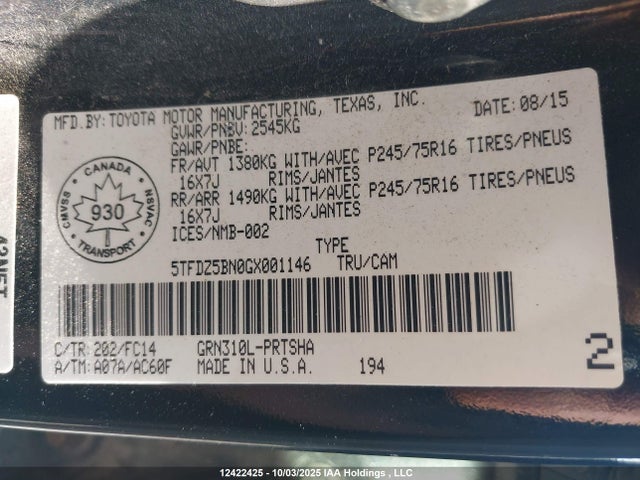 Toyota 2gr-fks 2016 5TFDZ5BN0GX001146 Image 9