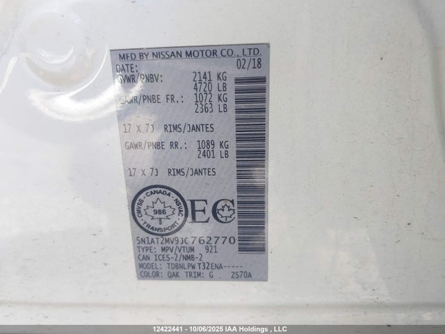 5N1AT2MV9JC762770 Nissan Rogue