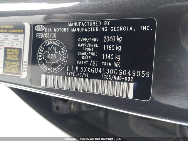 5XXGU4L30GG049059 KIA t-gdi theta ii