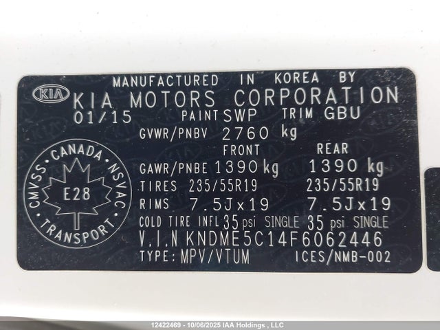 KNDME5C14F6062446 KIA Sedona Sxl