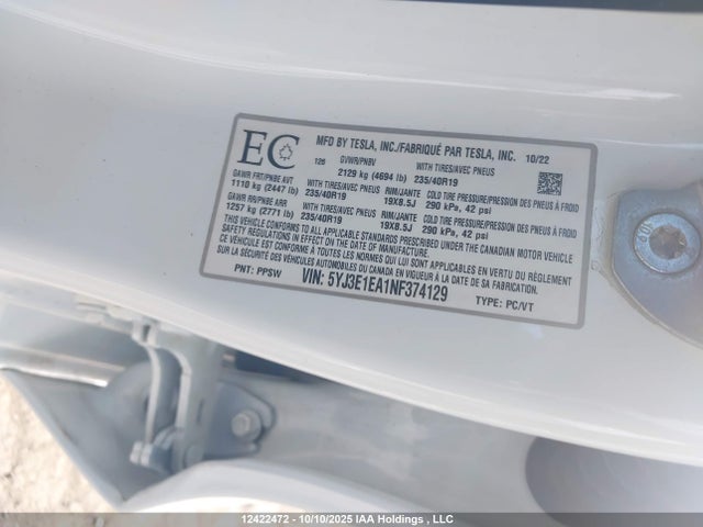 Tesla MODEL 3 2022 5YJ3E1EA1NF374129 Image 9