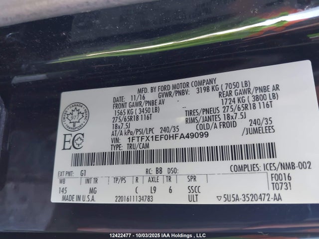 Ford 5.0l-4v 2017 1FTFX1EF0HFA49099 Image 9