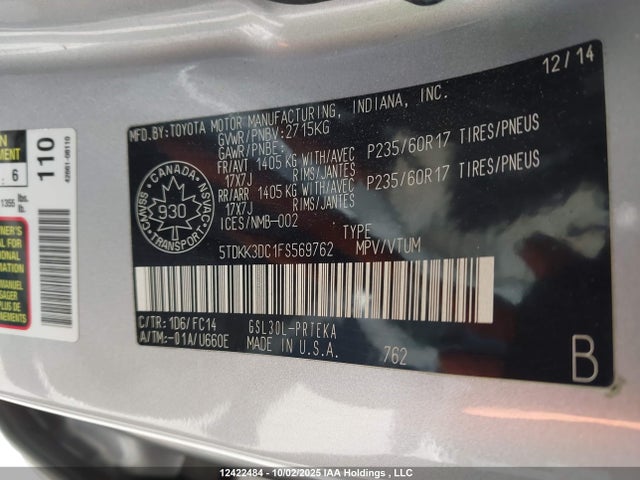5TDKK3DC1FS569762 Toyota 2gr-fks