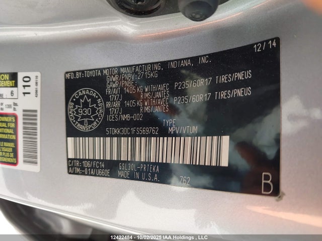 5TDKK3DC1FS569762 Toyota 2gr-fks