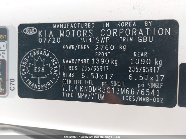 12422509 :رقم المزاد ، KNDMB5C13M6676541 vin ، 2021 Kia Sedona Lx/ex مزاد بيع