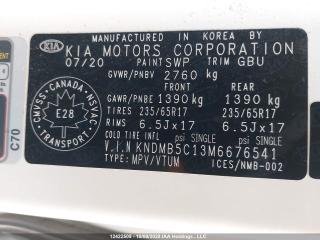 12422509 :رقم المزاد ، KNDMB5C13M6676541 vin ، 2021 Kia Sedona Lx/ex مزاد بيع