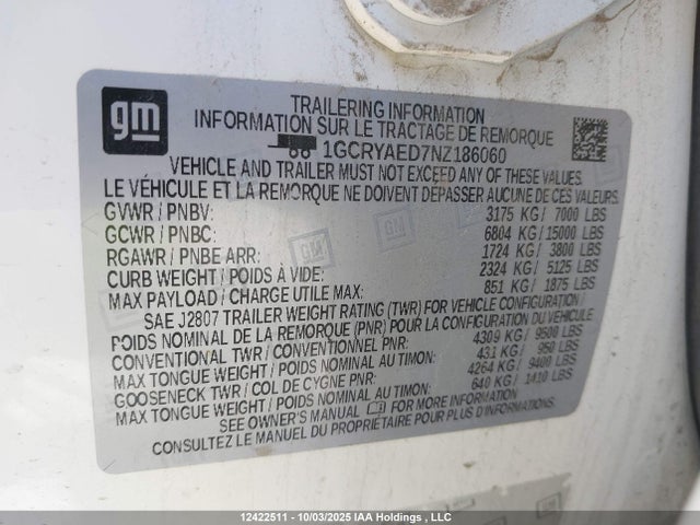 1GCRYAED7NZ186060 Chevrolet Silverado Ltd K1500
