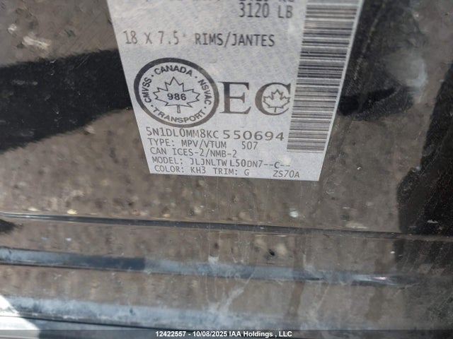 5N1DL0MM8KC550694 Infiniti QX60 PURE
