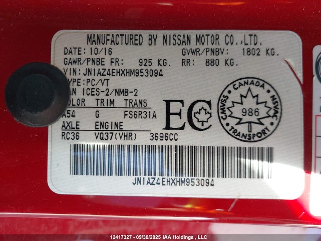 JN1AZ4EHXHM953094 Nissan 2017